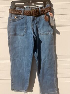 One 5 One 151 Cropped Pants Jeans Braided Belt Medium Wash Denim Size 4 NWT